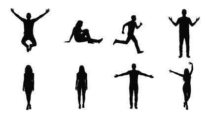 Collection of diverse human silhouettes depicting various dynamic poses and body language © BIPUL