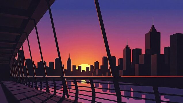 Cityscape Sunset Vector Animation - Urban Skyline at Dusk.