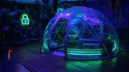 Glowing Dome with Neon Lock in a Futuristic Setting