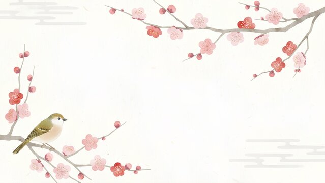 梅の花と小鳥