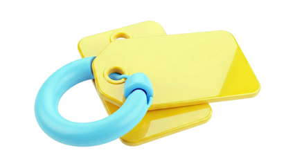 Two blank yellow price tags with a blue loop