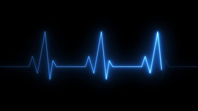 Neon Heartbeat Cardiogram Animation on Black Background, Medical ECG Pulse Waveform Fading to Flatline, Dark Healthcare Concept, Glowing Heart Monitor, 4K Medical UI Indicator