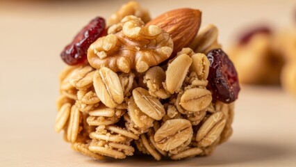 Obraz premium Close up of a granola bar with nuts and dried fruit
