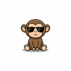 Obraz premium Cute Cartoon Baby Monkey Wearing Cool Sunglasses Sitting Down.