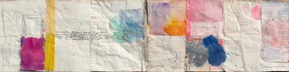 Handmade Journal Abstract Watercolor and Scribbled Text Composition