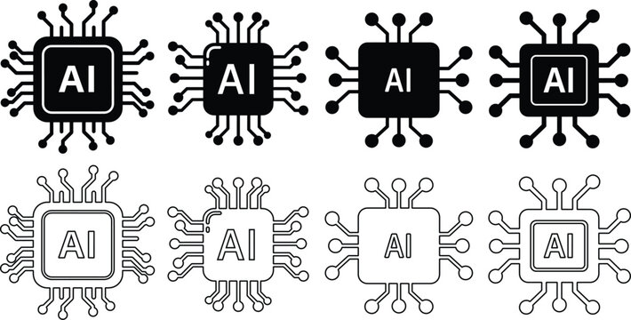 Eight A I chip with black and white color variations artificial intelligence
