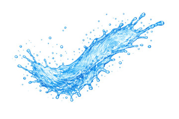 Blue water splash representing freshness, purity, and cool liquid movement, with droplets spraying on transparent background