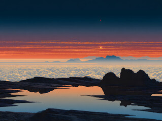 Scenic Mountain Landscape with Clouds and Reflective Lake at Sunset