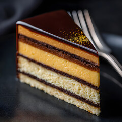 Chocolate Cake Slice with Caramel Glaze and Golden Sprinkles