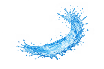 Blue water splash moving in a dynamic circular wave, creating a fresh liquid ripple effect with droplets, transparent background