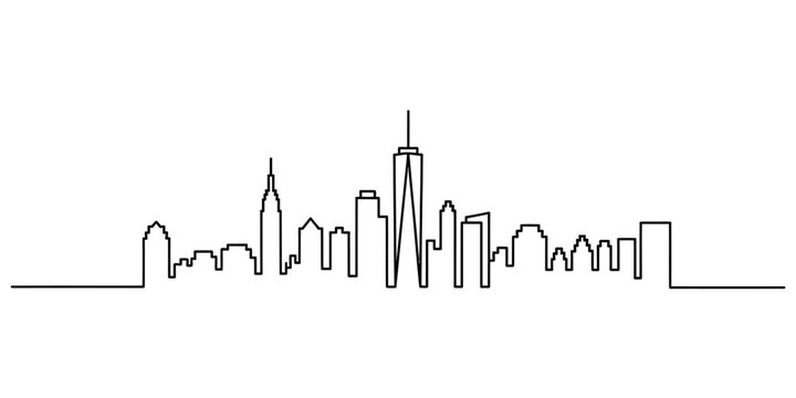 Minimalist black and white continuous line drawing of the new york city skyline Vector, illustration