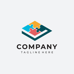 simple and  modern PUZLE BOOK logo design template elements