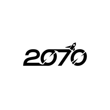 Dynamic '2070' text design with rocket symbol evokes future, innovation, and exploration for ambitious projects