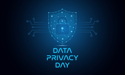 January 28 Data Privacy Day Poster | Low Poly Style Design | Cyber Security & Personal Data Protection Vector Isolated on Geometric Background