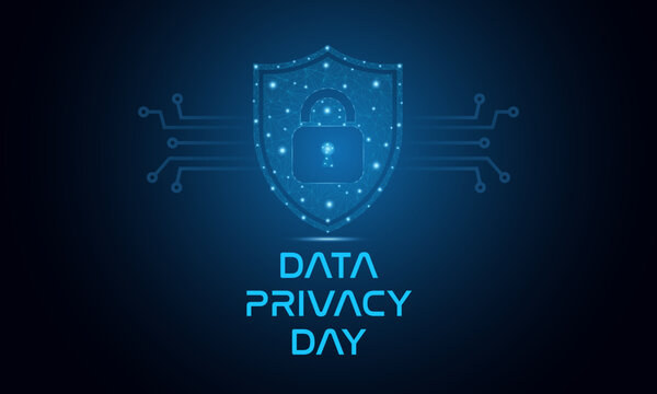 January 28 Data Privacy Day Poster | Low Poly Style Design | Cyber Security & Personal Data Protection Vector Isolated on Geometric Background