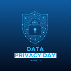 January 28 Data Privacy Day Poster | Low Poly Style Design | Cyber Security & Personal Data Protection Vector Isolated on Geometric Background