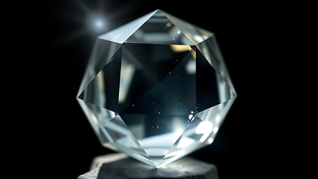 condoning. A naturally formed icosahedral crystal mineral, refracting geometric light in soft natural lighting against a clean background. STEM education sheets.