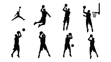 Obraz premium Silhouette series depicting various basketball actions and player movements