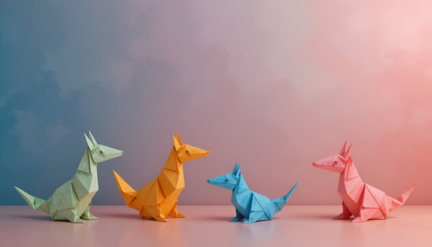 Colorful Paper Animal Figures on Soft Pastel Background