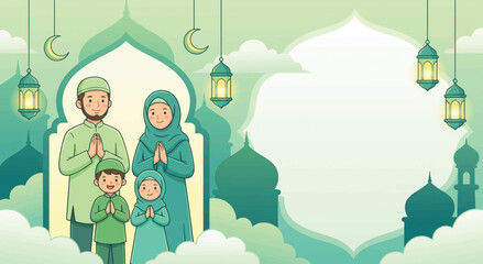 Happy Muslim Family Celebrating Eid al-Fitr