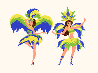Two women in rio de janeiro carnival costumes perfect for travel brochures, event promotions, festivethemed designs, cultural publications, and party invitations.