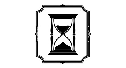 black and white hourglass in ornate frame