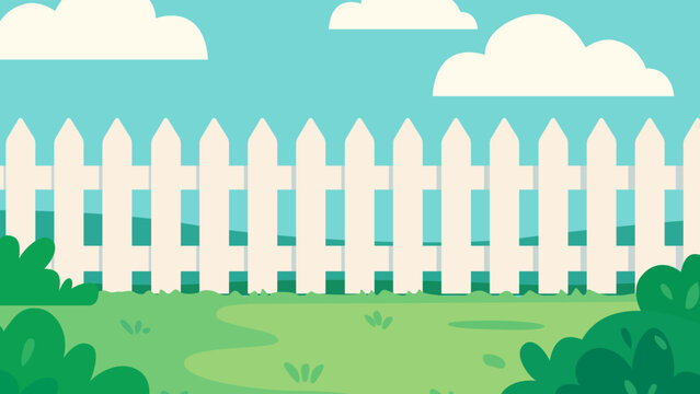 backyard scene green field landscape nature view flat color vector illustration template design