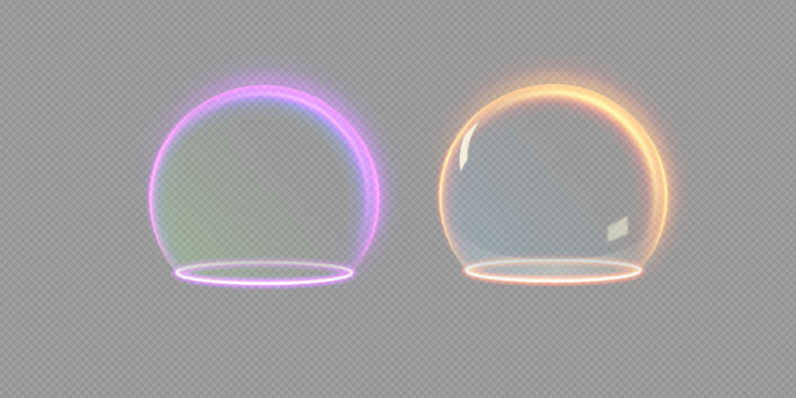 Sphere shield abstract energy protection spheres. Force field globe shell. Dome barrier technology vector set.