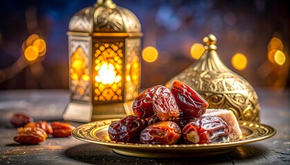 Ramadan dates and lantern - A spiritual still life.