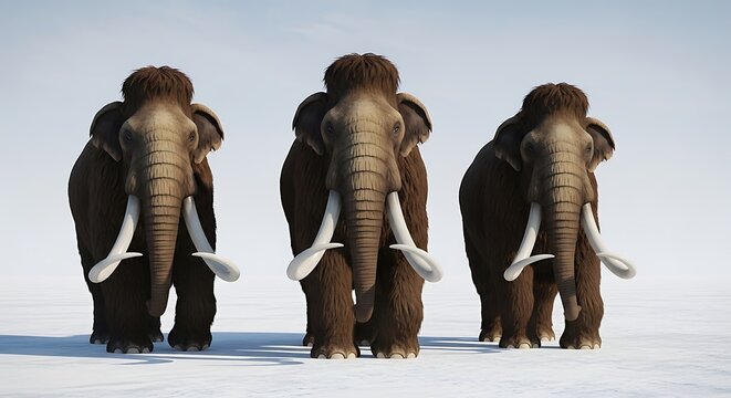 Woolly Mammoths Roaming the Snowy Plains - A Prehistoric Scene.