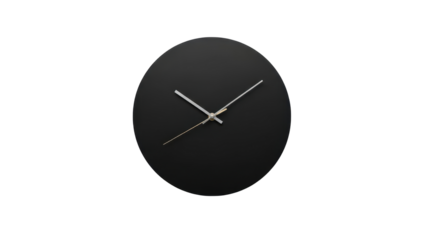 Modern Minimalist Black Circular Wall Clock with Metallic Hands isolated PNG with Transparent Background