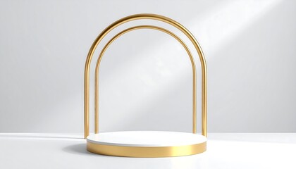 Elegant White and Gold Podium for Product Presentation with Arch.