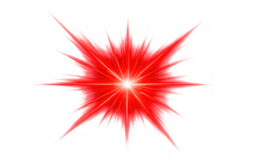 Red starburst light effect radiating bright glow and sharp rays, energy explosion graphic on transparent background