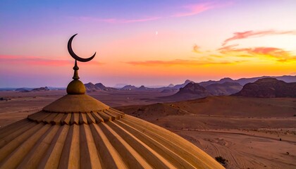 Mosque Dome Silhouette at Sunset in Wadi Rum Desert, Jordan.
