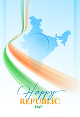abstract tricolor ribbon wave over indian map for 26th january republic day