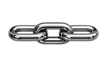 Chrome chain links connecting, symbolizing strength, unity, teamwork, security, and unbreakable powerful bond on transparent background