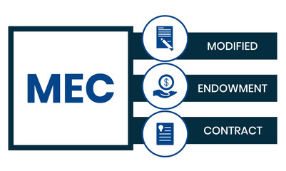 MEC, Modified Endowment Contract acronym. Concept with keyword and icons. lettering illustration with icons for web banner, flyer, landing page	