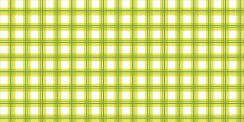 Seamless yellow and lime green gingham plaid pattern on white background. Classic checkered textile design for tablecloths, picnic aesthetics, and summer fashion wallpaper.