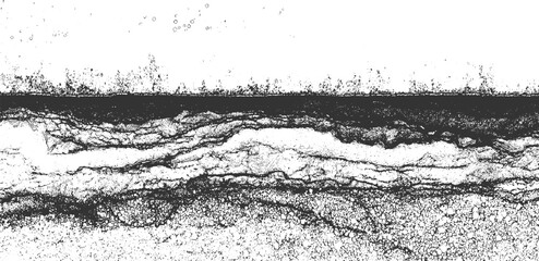 Fototapeta premium Stark monochrome abstract depicting a cross-section of layered earth with granular textures and fractured lines creating a sense of depth and decay