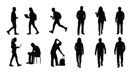 Silhouettes of people in various everyday poses and activities displayed together