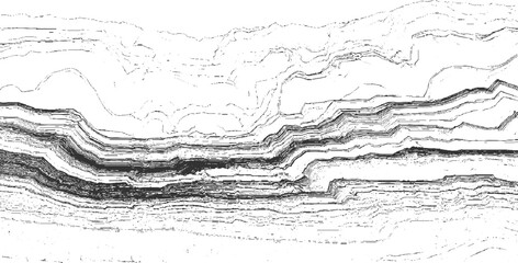 Monochrome abstract background featuring distinct layered geological strata with sharp, defined edges and linear texture details