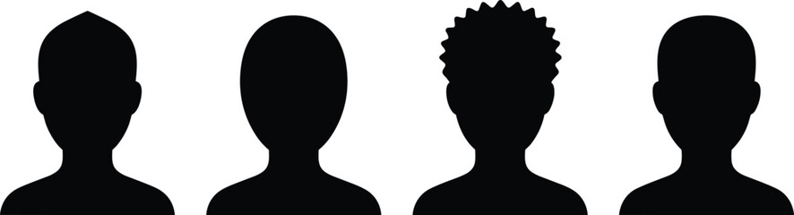 Anonymous human head silhouettes set, diverse male profiles isolated on white background, identity privacy avatar illustration stock concept