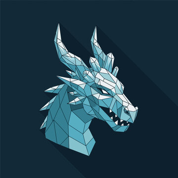 Stunning low poly ice dragon head design with sharp crystalline features perfect for fantasy branding and gaming projects