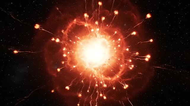 Explosive supernova eruption in deep space with bright orange flames