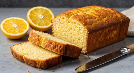 Lemon yogurt loaf sliced cleanly
