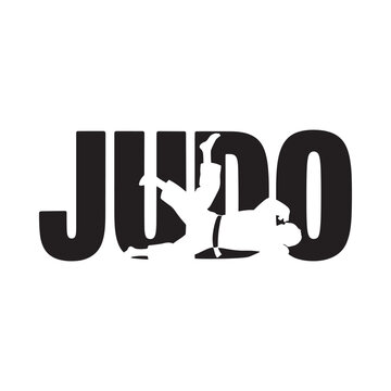 A striking black and white image featuring the word judo with a silhouette