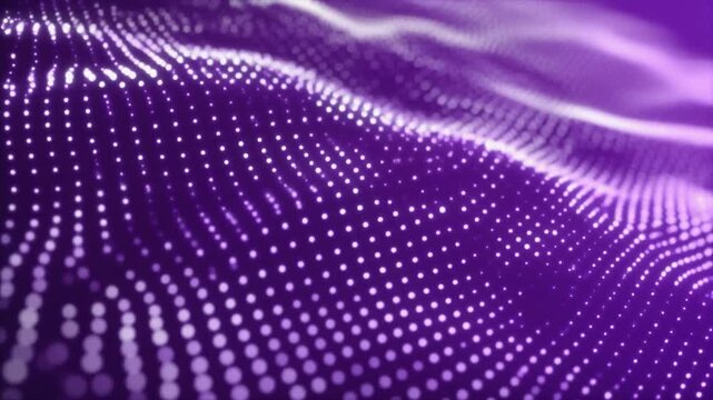 Glowing purple abstract background featuring a futuristic flowing data particle wave dynamic technology and big data visualization concept