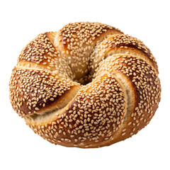 Twisted sesame bagel isolated on white background for bakery bread and breakfast menu