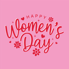 Happy Women's Day Greeting Card with Elegant Pink Cursive Lettering and Flowers. Ideal for social media posts, banners, poster, floral greeting cards, and empowering female-focused branding
