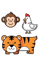Obraz premium Cartoon animal faces and body.